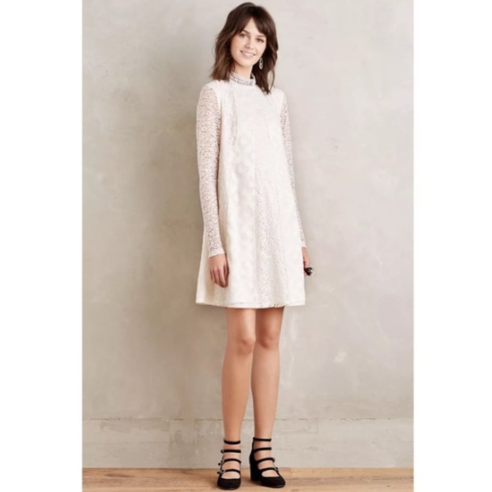 Anthropologie Enid Swing Dress Ivory Floral Lace HD in Paris Bridal White Party
